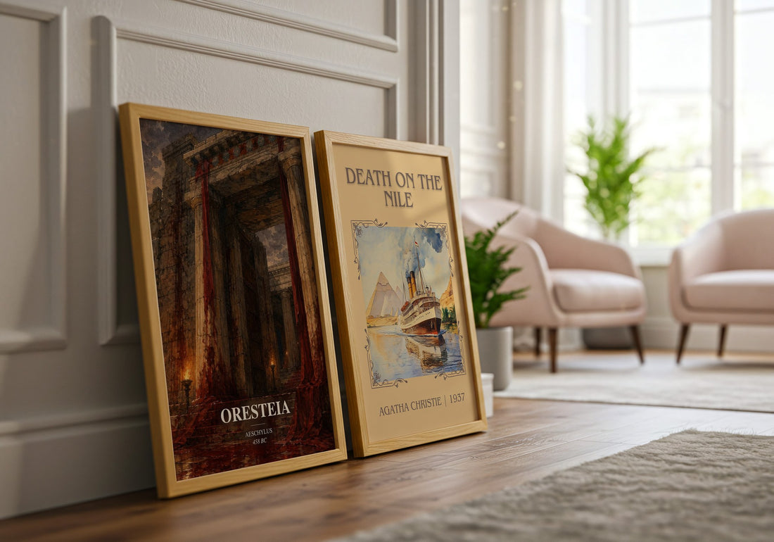 Oresteia watercolour print framed by window – literary home decor