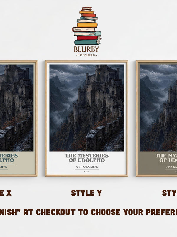 The Mysteries of Udolpho book cover print in frame leaning in hallway – gothic wall art