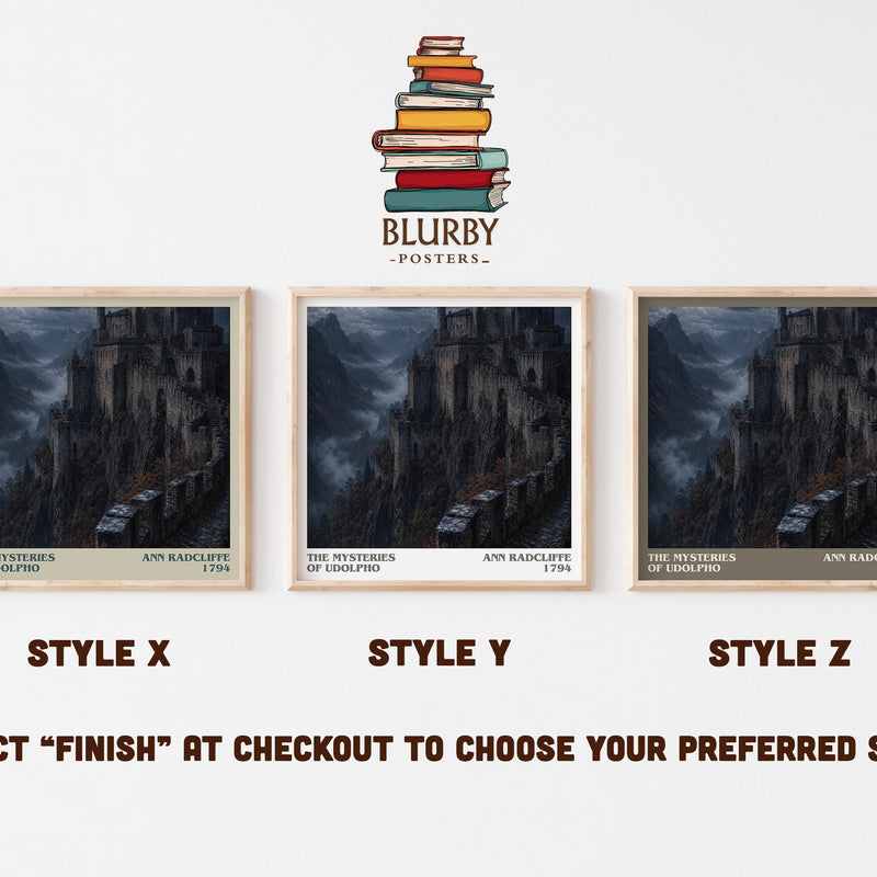 The Mysteries of Udolpho literary print in frame leaning in hallway – gothic wall art