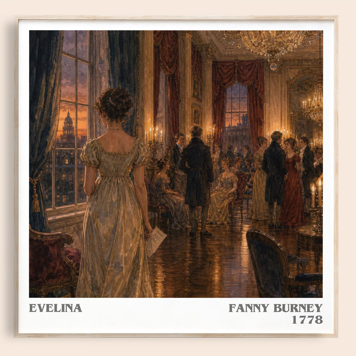 Evelina literary book poster by Fanny Burney – framed literary art print