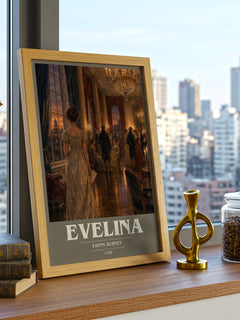 Evelina book cover print framed by window – literary home decor