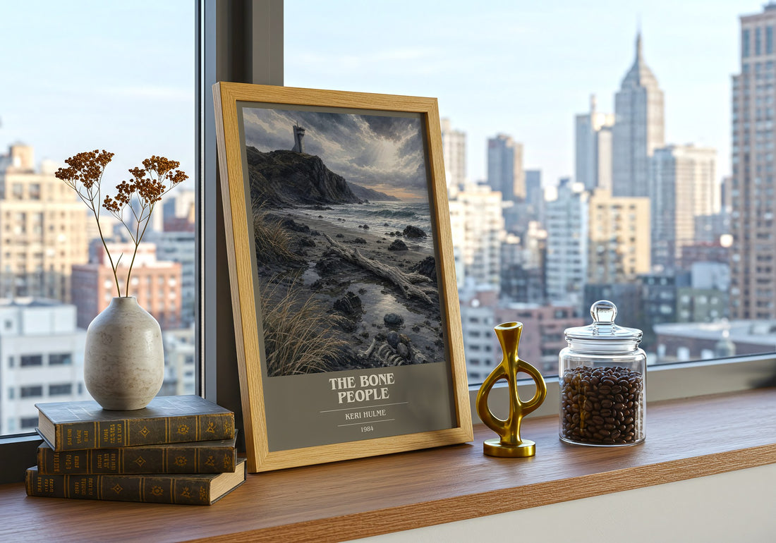 The Bone People book cover print framed by window – literary home decor