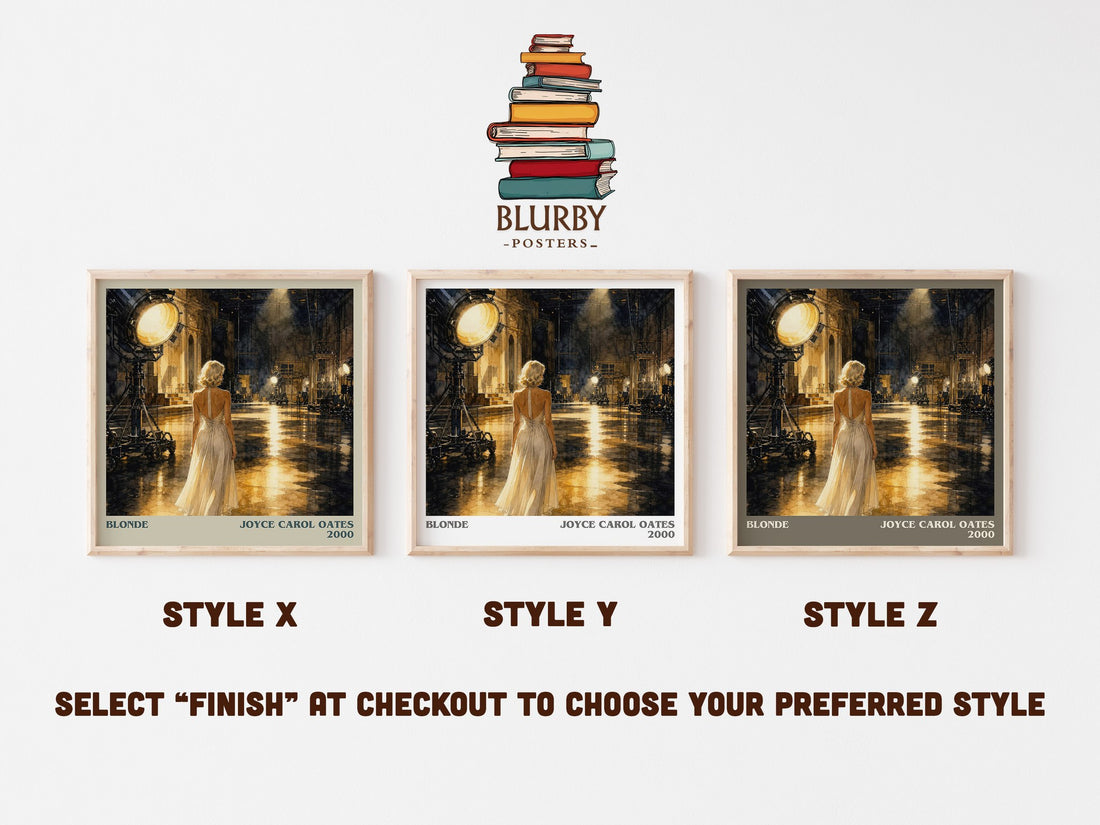 Blonde literary print in frame leaning in hallway – literary fiction wall art (mockup)