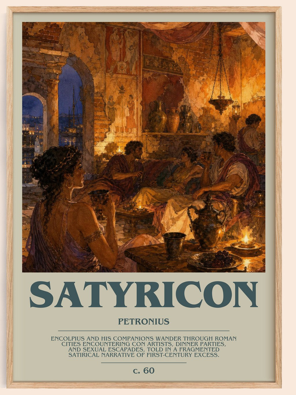 Satyricon bookish book poster by Petronius – framed literary art print