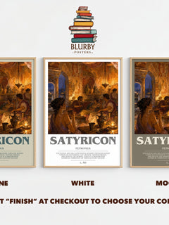 Satyricon bookish print framed by window – Stone, White and Mocha side by side – choose your colour