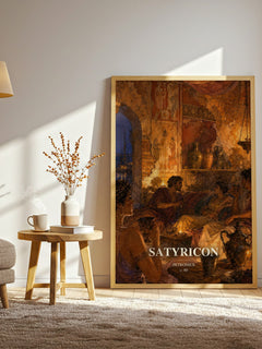 Satyricon watercolour print in frame leaning in hallway – satire wall art