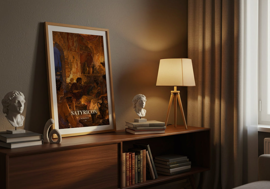 Satyricon watercolour print on bookshelf – Petronius fan gift