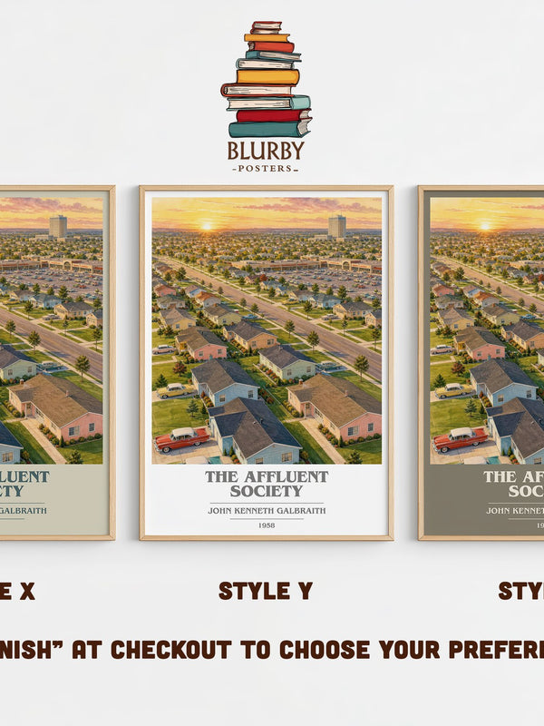 The Affluent Society book cover print in frame leaning in hallway – non fiction wall art