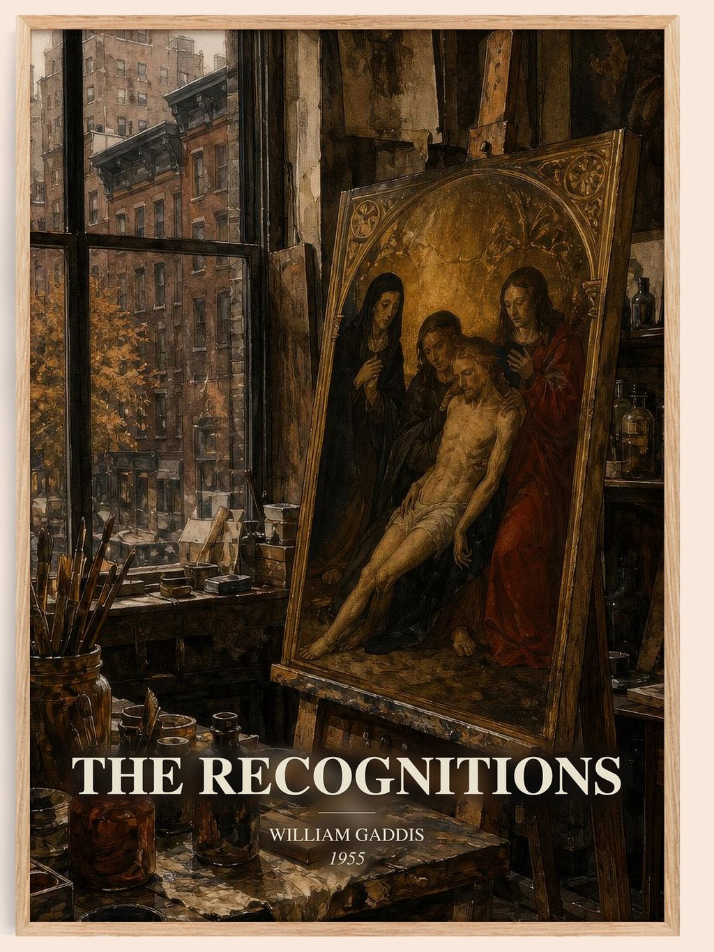 The Recognitions watercolour book poster by William Gaddis – framed literary art print