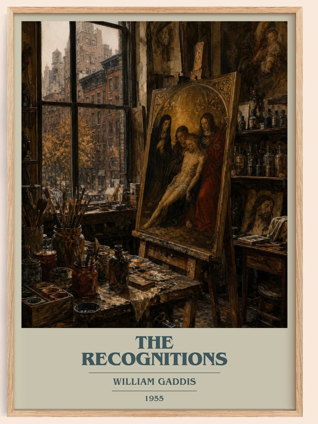 The Recognitions book cover book poster by William Gaddis – framed literary art print