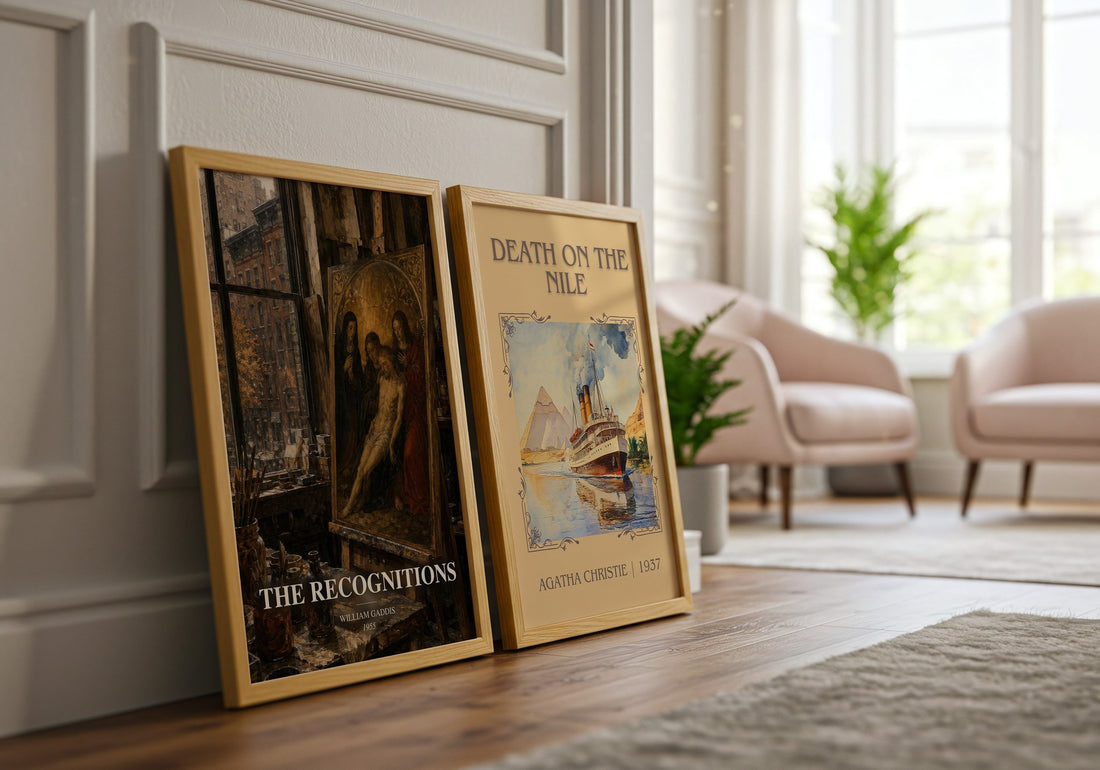 The Recognitions watercolour print framed by window – literary home decor