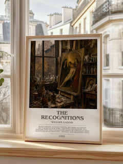 The Recognitions bookish print in frame leaning in hallway – literary fiction wall art