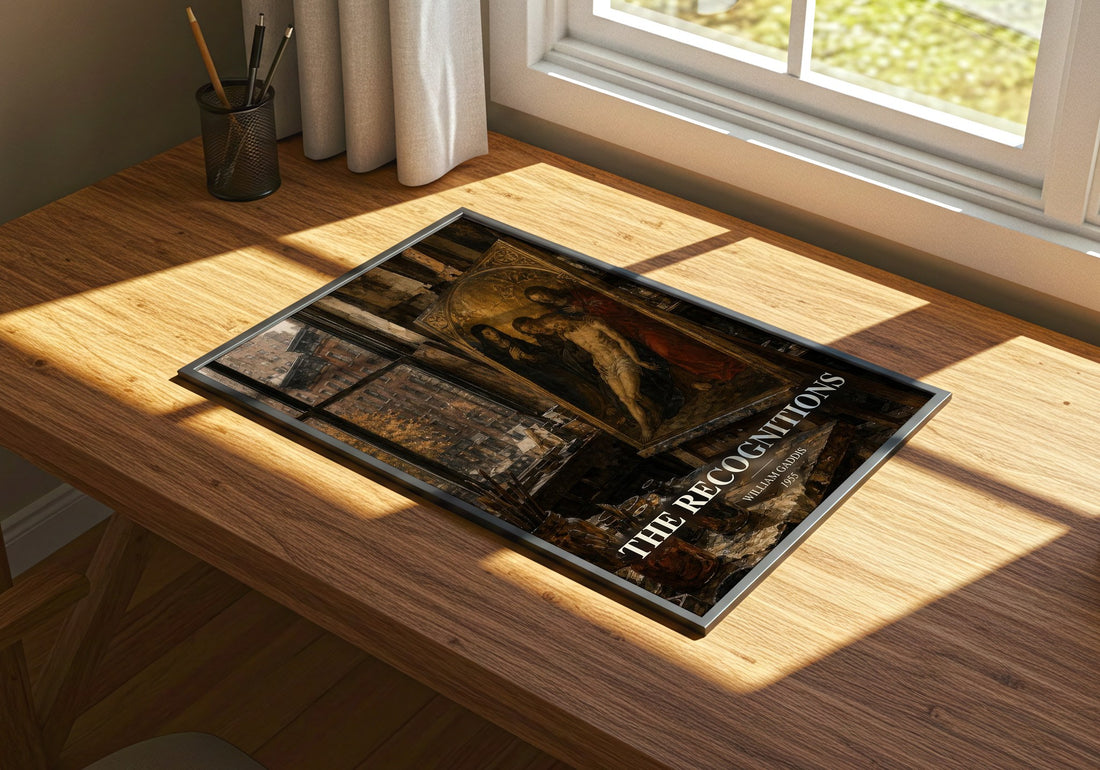 The Recognitions watercolour book poster framed on wall – literary fiction wall art
