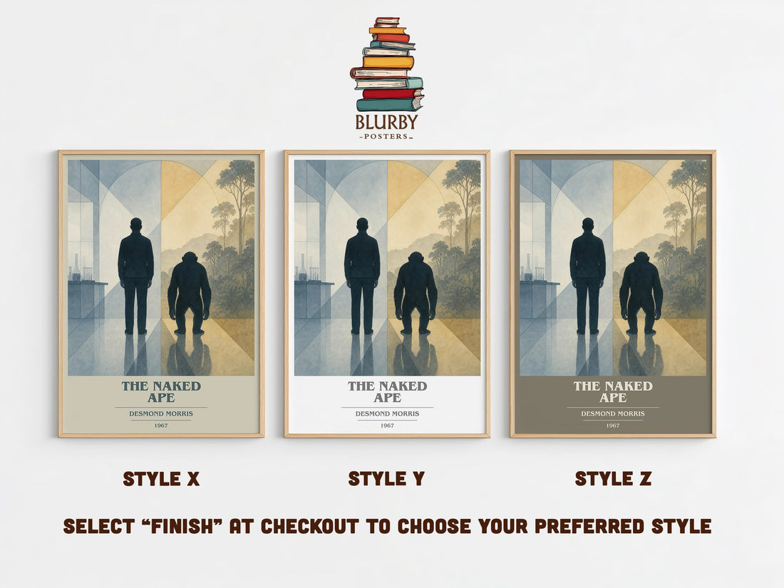 The Naked Ape book cover print in frame leaning in hallway – non fiction wall art (mockup)