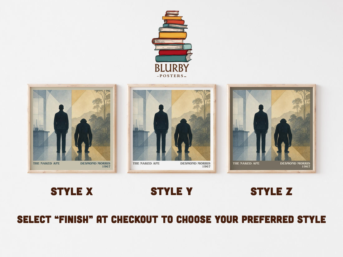 The Naked Ape literary print in frame leaning in hallway – non fiction wall art (mockup)