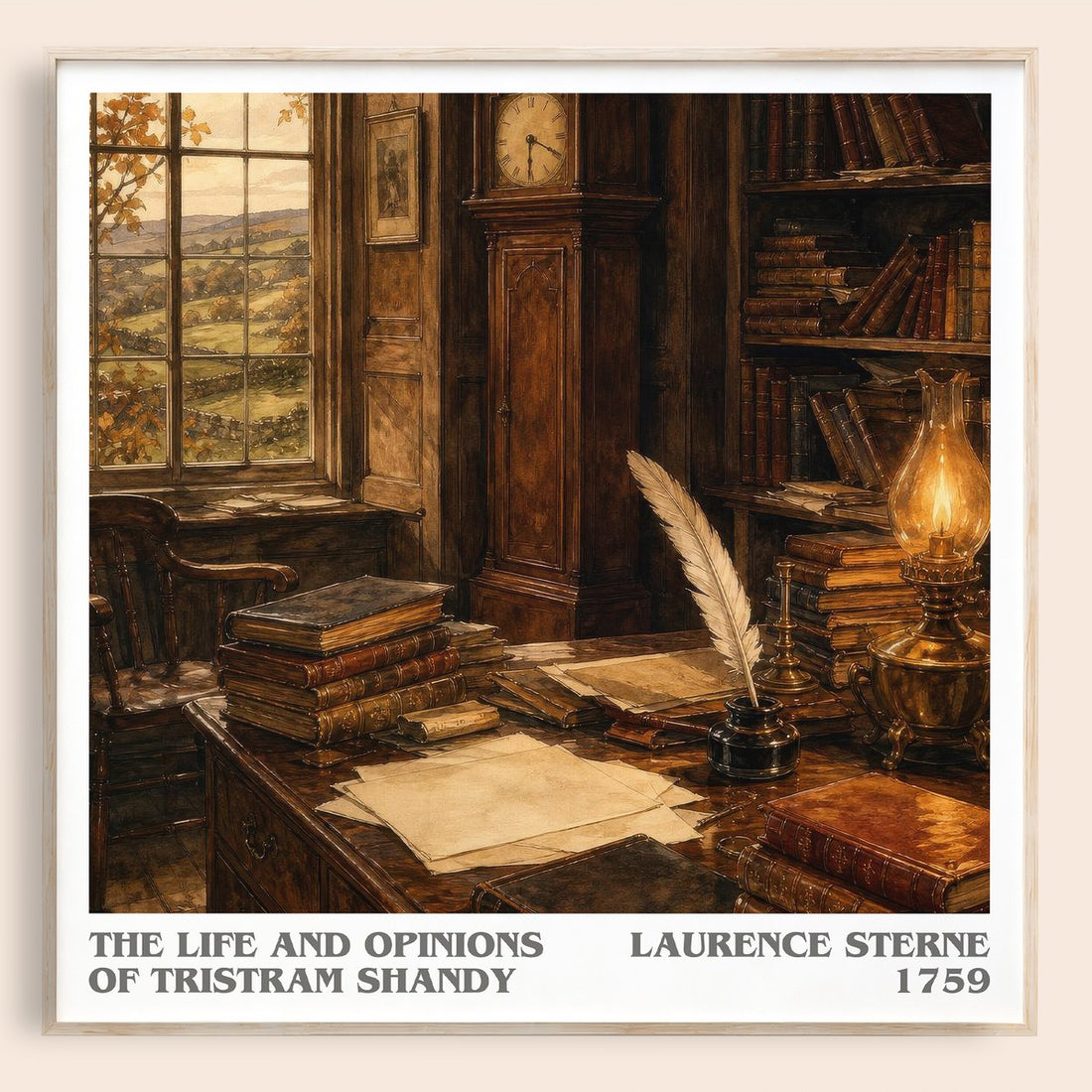 The Life And Opinions Of Tristram Shandy literary book poster by Laurence Sterne – framed literary art print