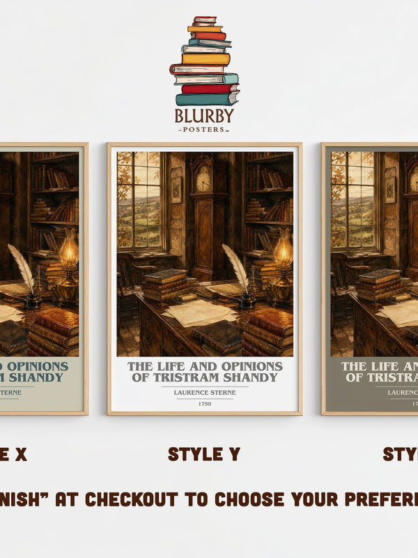 The Life And Opinions Of Tristram Shandy book cover print in frame leaning in hallway – classic literature wall art