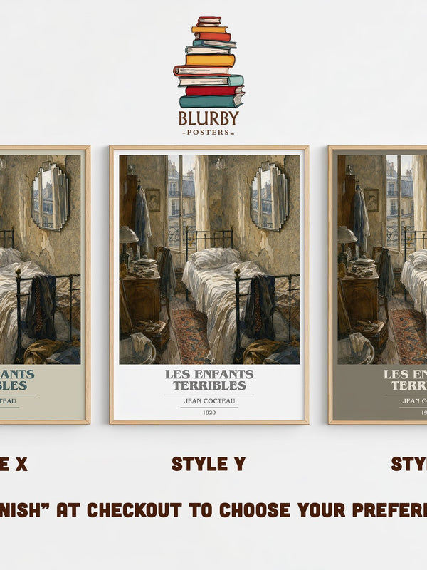 Les Enfants Terribles book cover print in frame leaning in hallway – literary fiction wall art