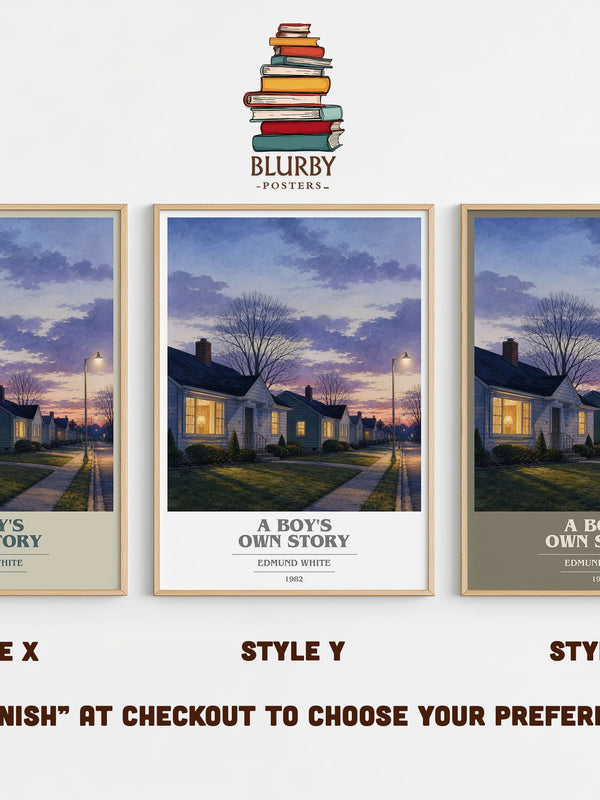 A Boy's Own Story book cover print in frame leaning in hallway – memoir wall art
