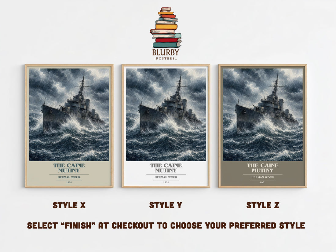 The Caine Mutiny book cover print in frame leaning in hallway – historical fiction wall art