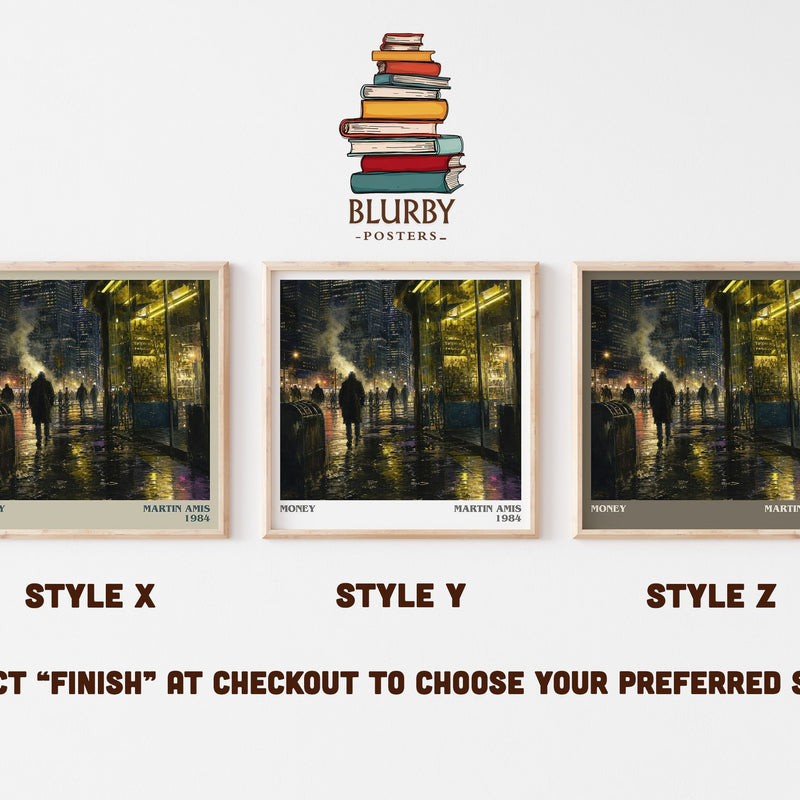 Money literary print in frame leaning in hallway – satire wall art