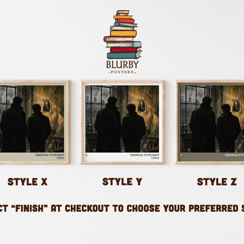 V literary print in frame leaning in hallway – literary fiction wall art