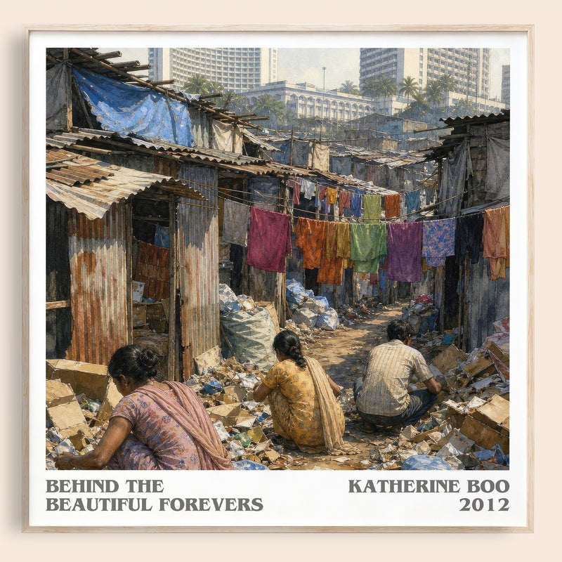 Behind the Beautiful Forevers literary book poster by Katherine Boo – framed literary art print