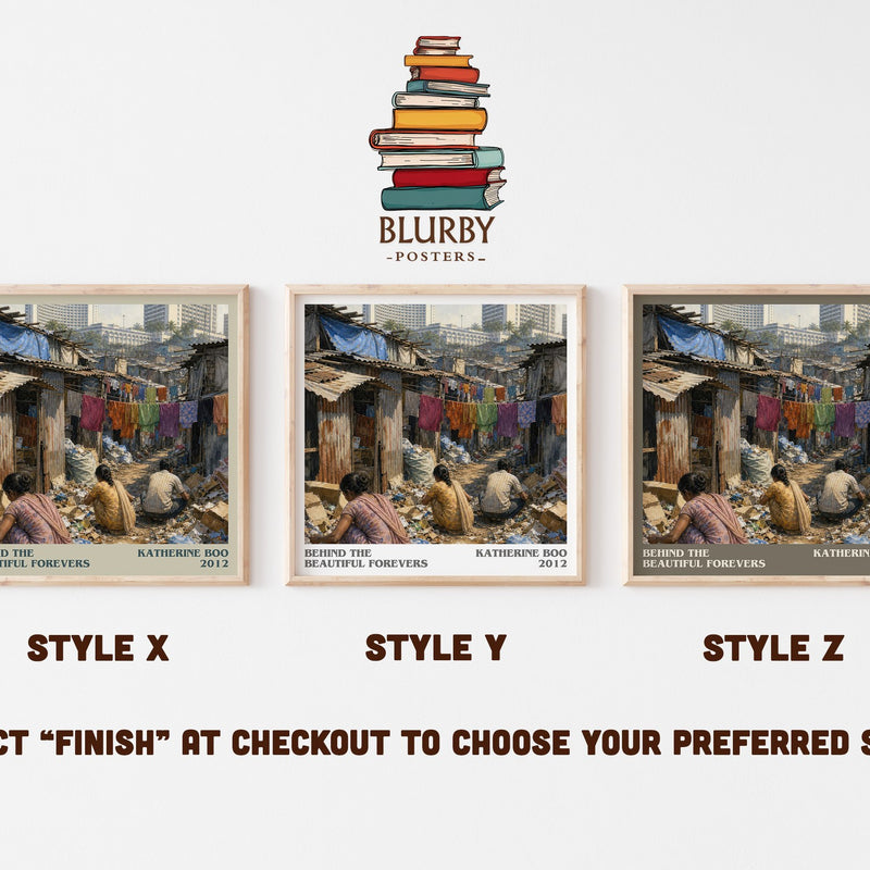 Behind the Beautiful Forevers literary print in frame leaning in hallway – non fiction wall art