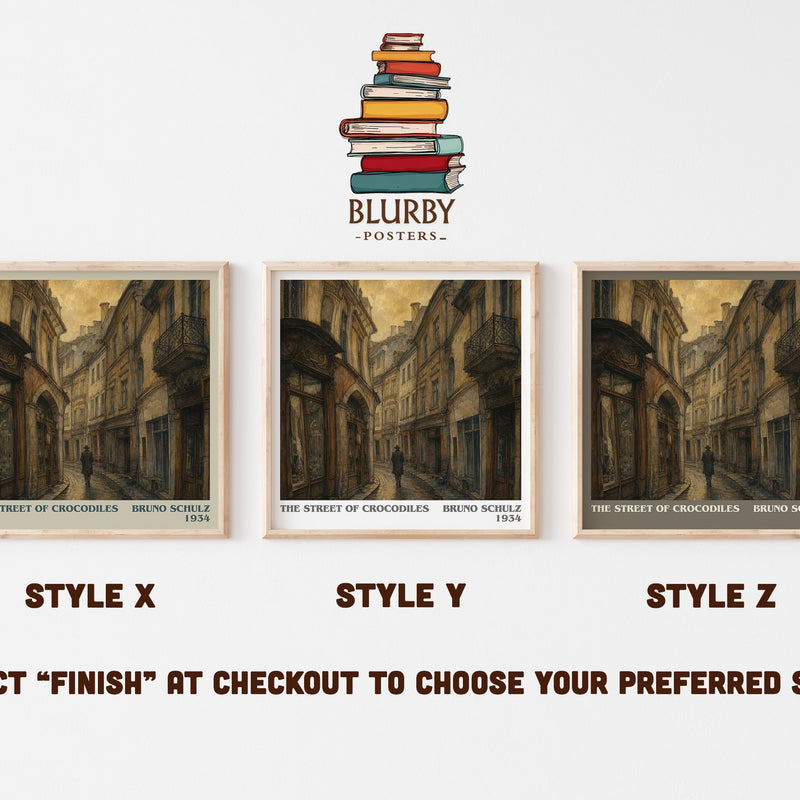 The Street of Crocodiles literary print in frame leaning in hallway – literary fiction wall art