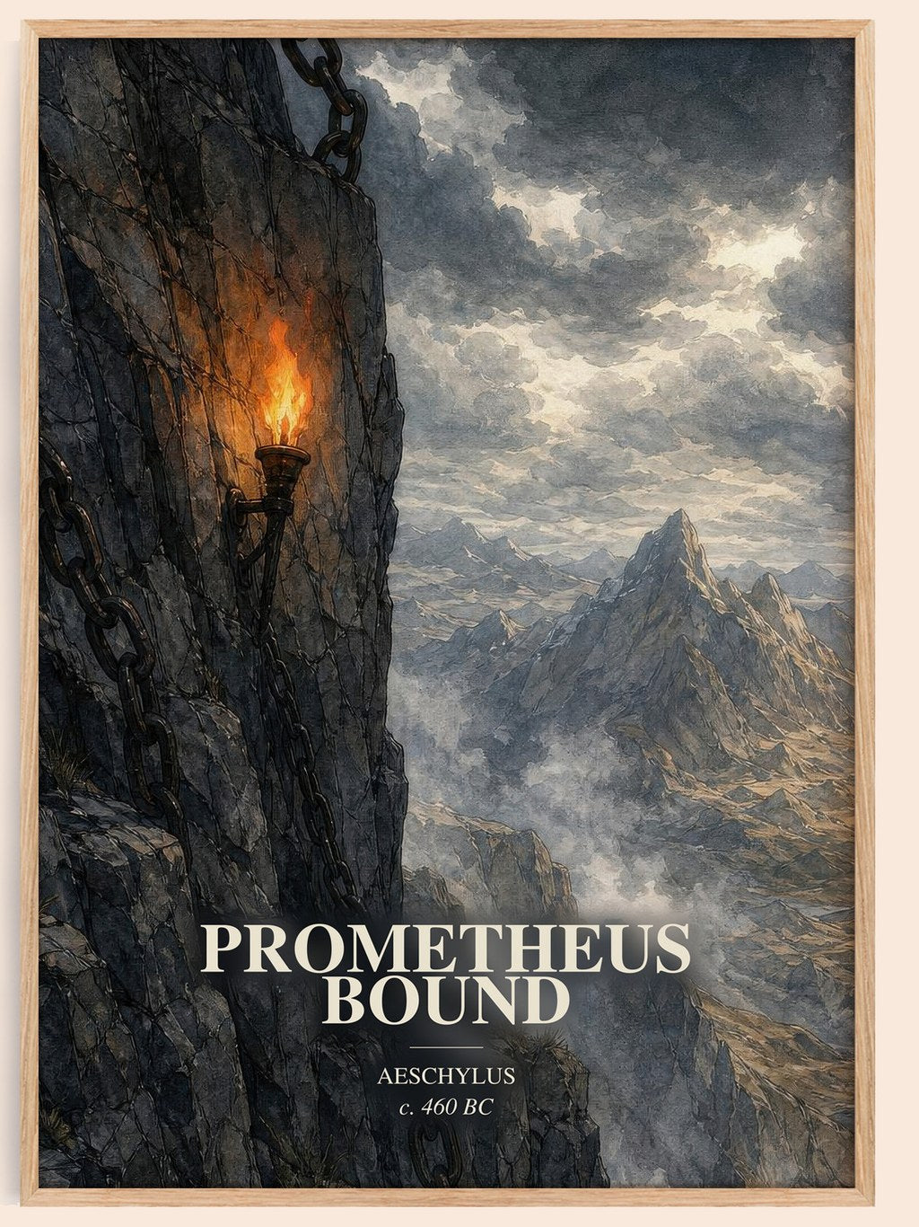Prometheus Bound watercolour book poster by Aeschylus – framed literary art print