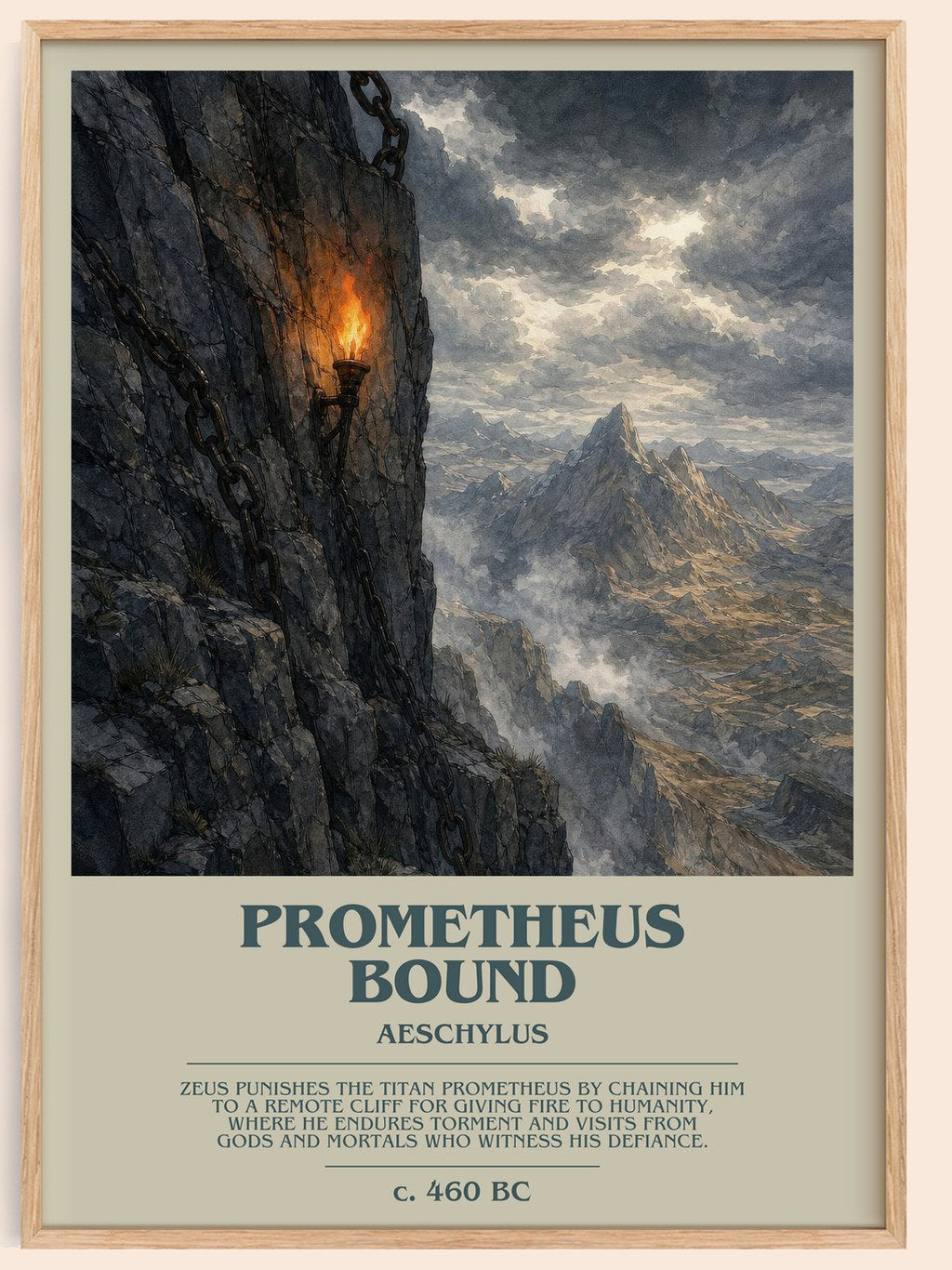 Prometheus Bound bookish book poster by Aeschylus – framed literary art print