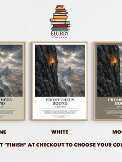 Prometheus Bound bookish print framed by window – Stone, White and Mocha side by side – choose your colour