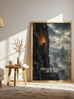 Prometheus Bound watercolour print in frame leaning in hallway – classic literature wall art