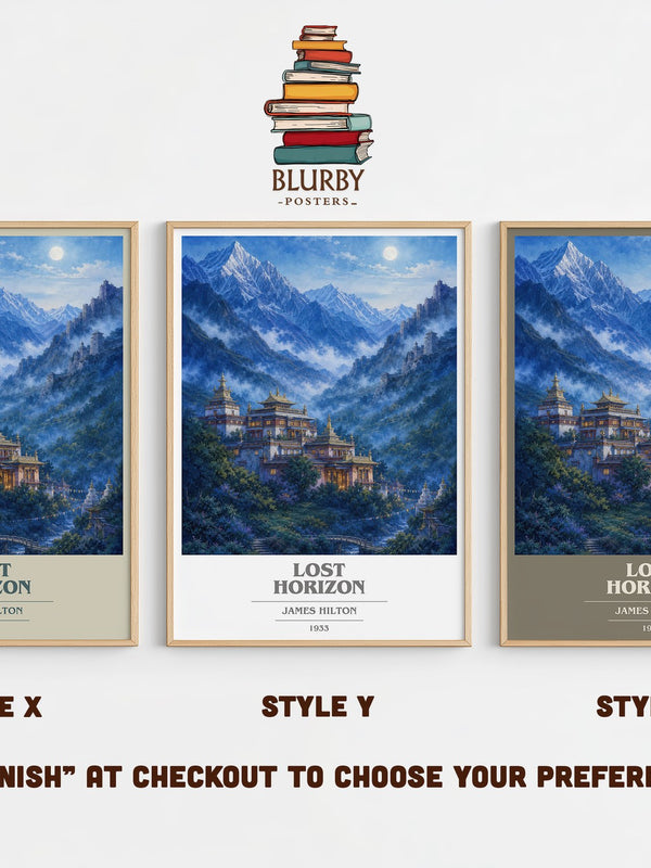 Lost Horizon book cover print in frame leaning in hallway – adventure wall art