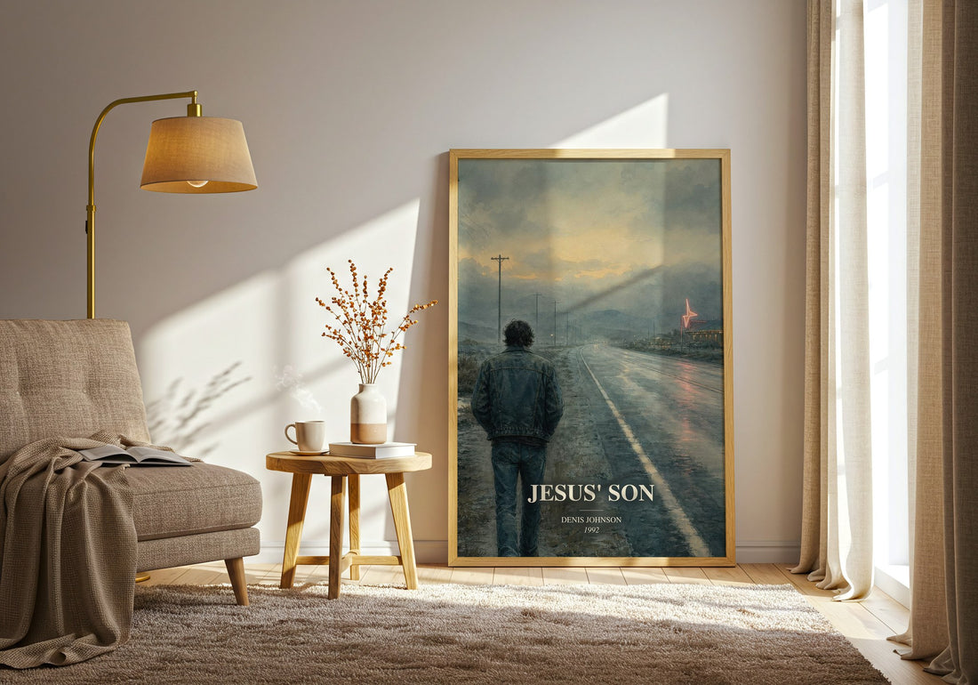 Jesus' Son watercolour print in frame leaning in hallway – literary fiction wall art
