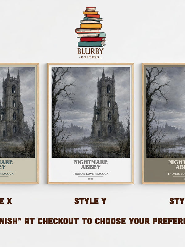 Nightmare Abbey book cover print in frame leaning in hallway – satire wall art