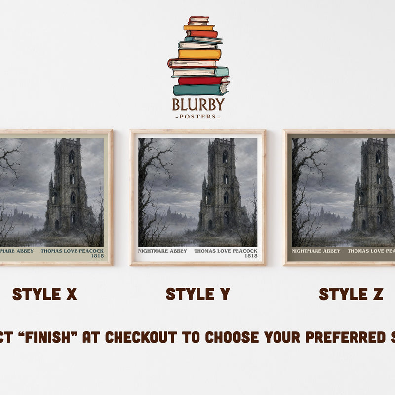 Nightmare Abbey literary print in frame leaning in hallway – satire wall art