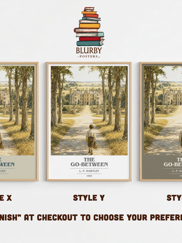 The Go-Between book cover print in frame leaning in hallway – classic literature wall art