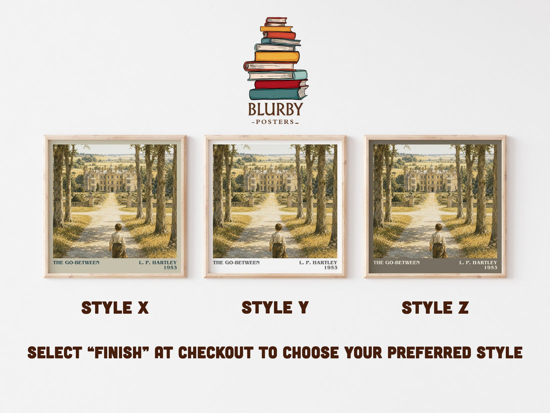 The Go-Between literary print in frame leaning in hallway – classic literature wall art (mockup)