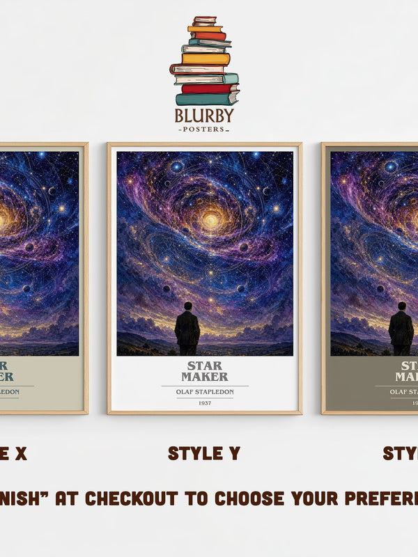 Star Maker book cover print in frame leaning in hallway – sci fi wall art