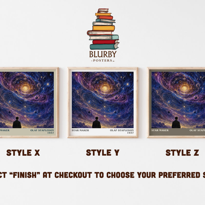 Star Maker literary print in frame leaning in hallway – sci fi wall art