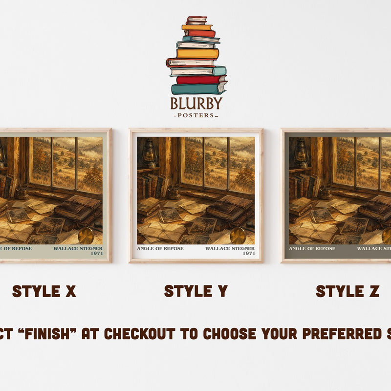 Angle of Repose literary print in frame leaning in hallway – historical fiction wall art