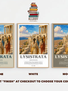 Lysistrata bookish print framed by window – Stone, White and Mocha side by side – choose your colour