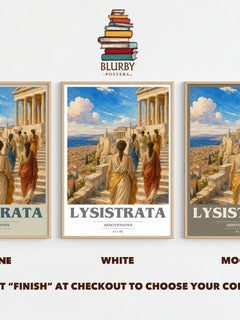 Lysistrata book cover print framed by window – Stone, White and Mocha side by side – choose your colour