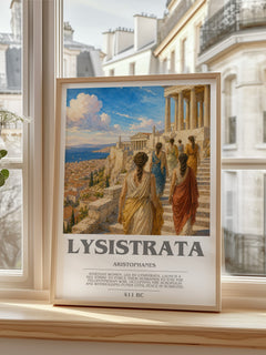 Lysistrata bookish print in frame leaning in hallway – classic literature wall art