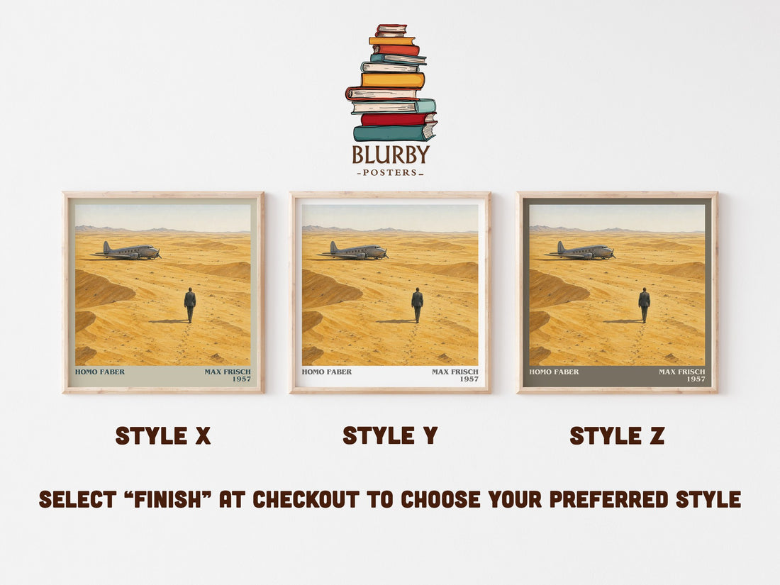 Homo Faber literary print in frame leaning in hallway – literary fiction wall art (mockup)