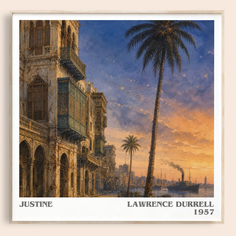 Justine literary book poster by Lawrence Durrell – framed literary art print