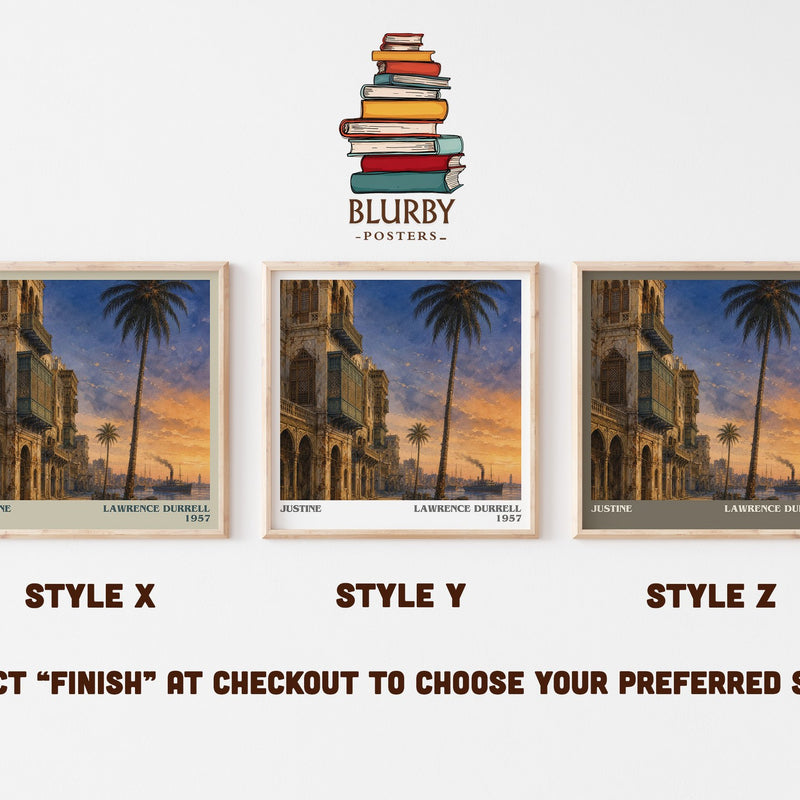 Justine literary print in frame leaning in hallway – literary fiction wall art
