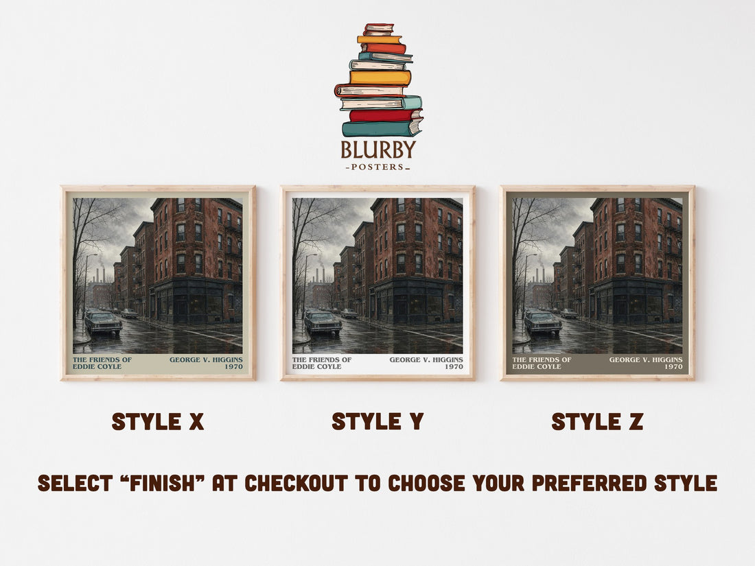 The Friends Of Eddie Coyle literary print in frame leaning in hallway – crime wall art (mockup)