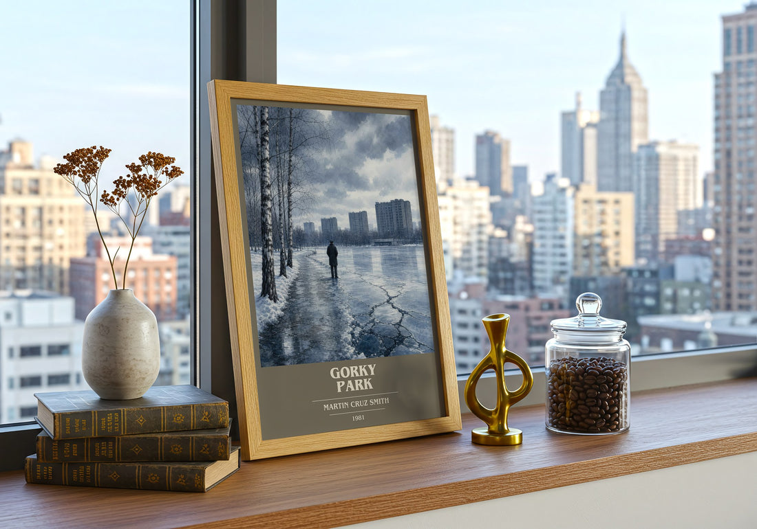 Gorky Park book cover print framed by window – literary home decor